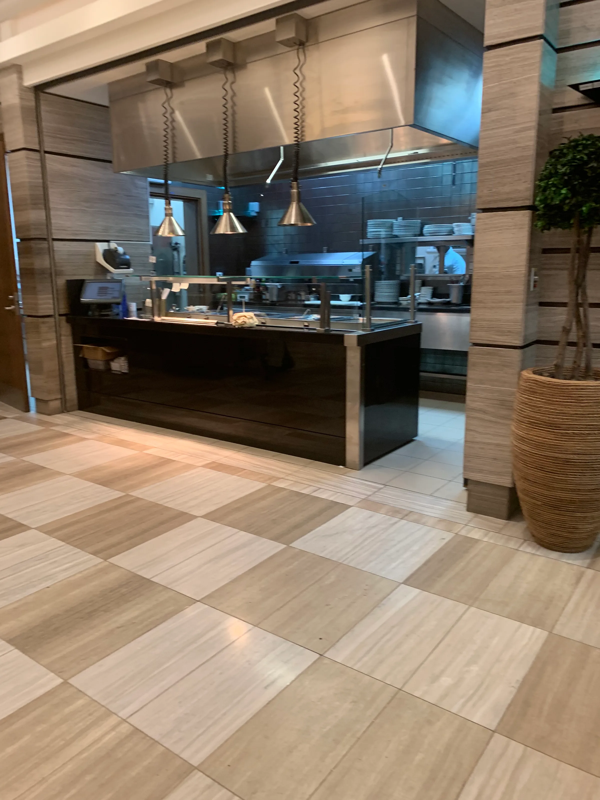 Business Class Lounge mit Kochstation und Pflanze