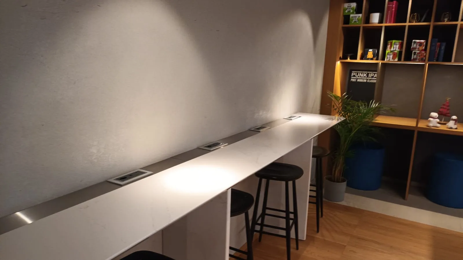 Lounge-Bar mit Stühlen und Pflanze an der Wand