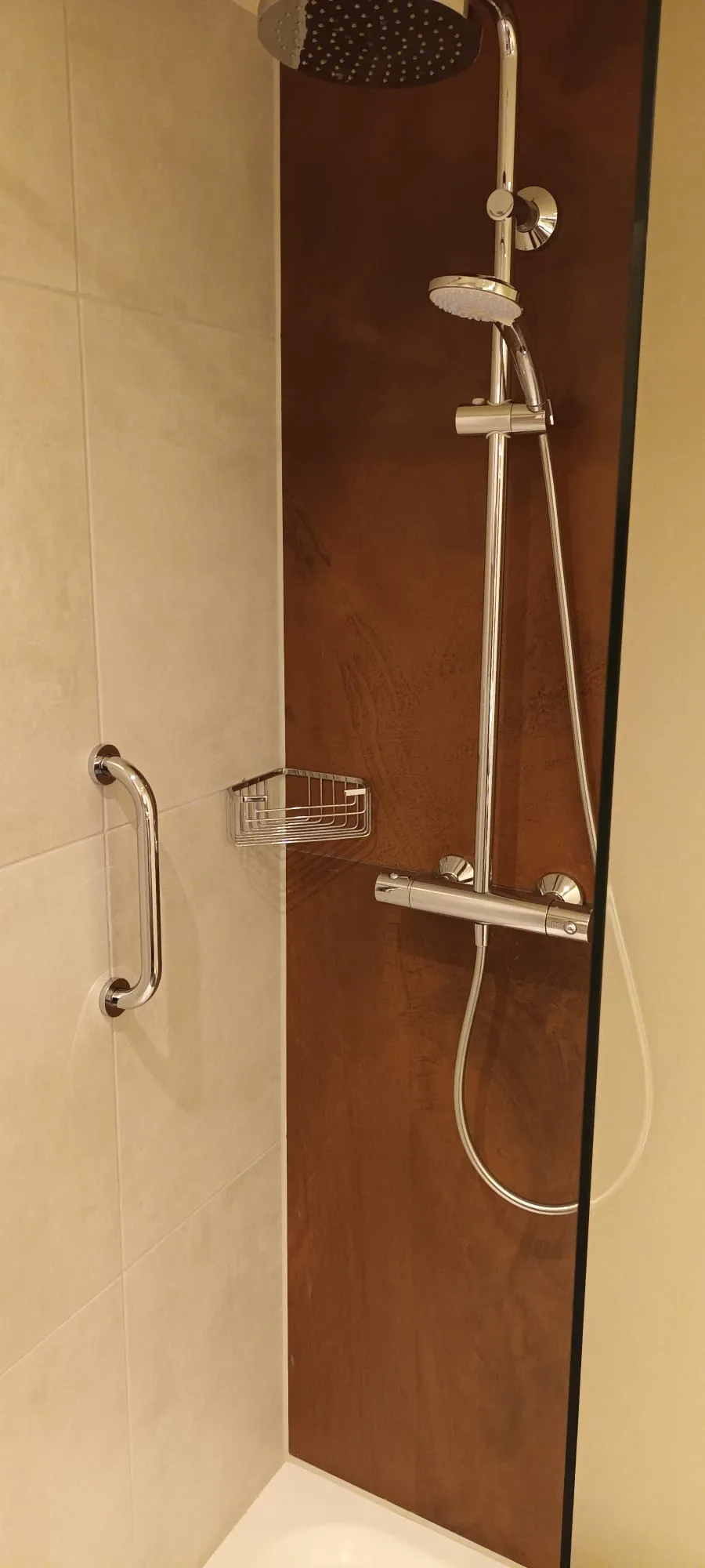 Duschbereich mit Regendusche und Handbrause