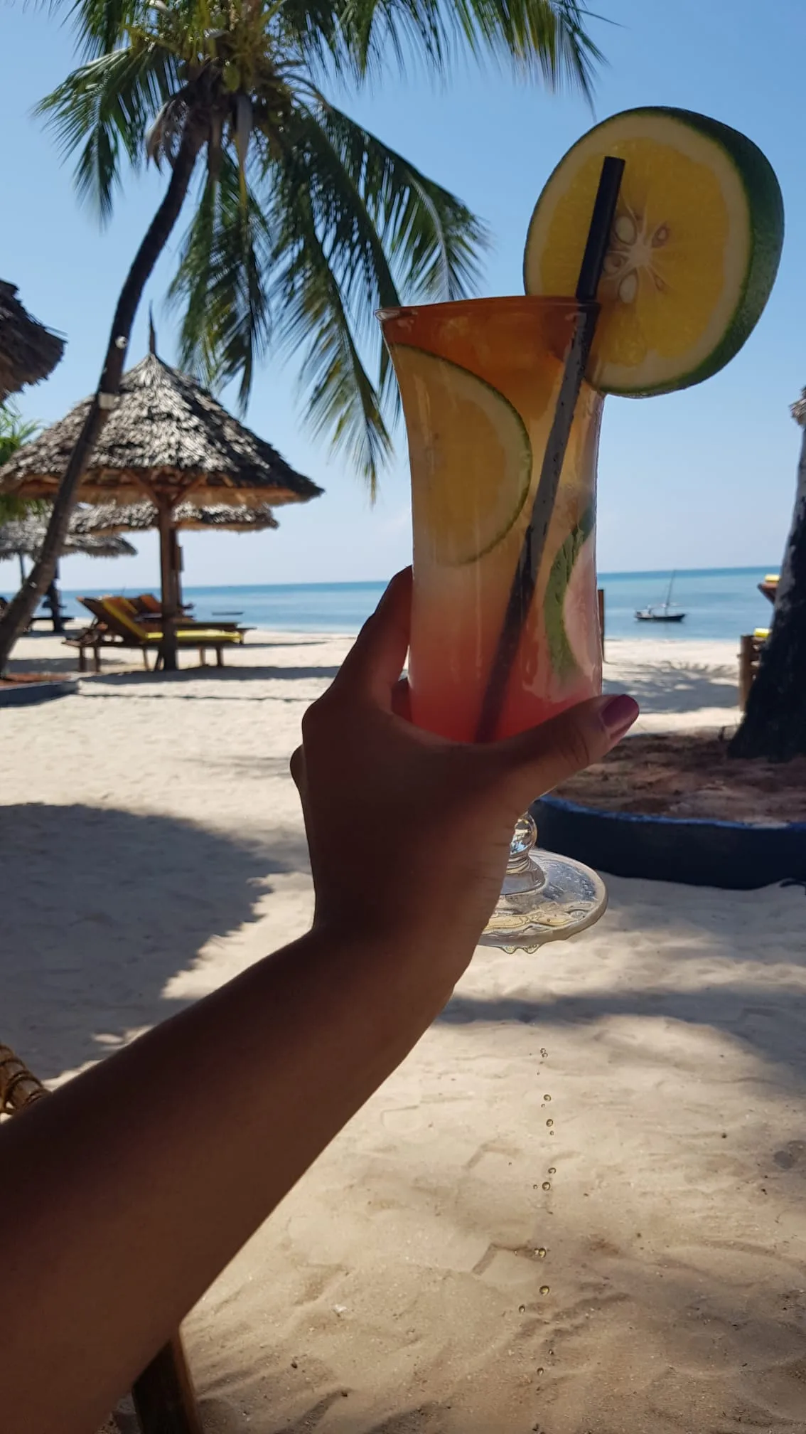 Cocktail am Strand — Sundowner mit Palmenblick