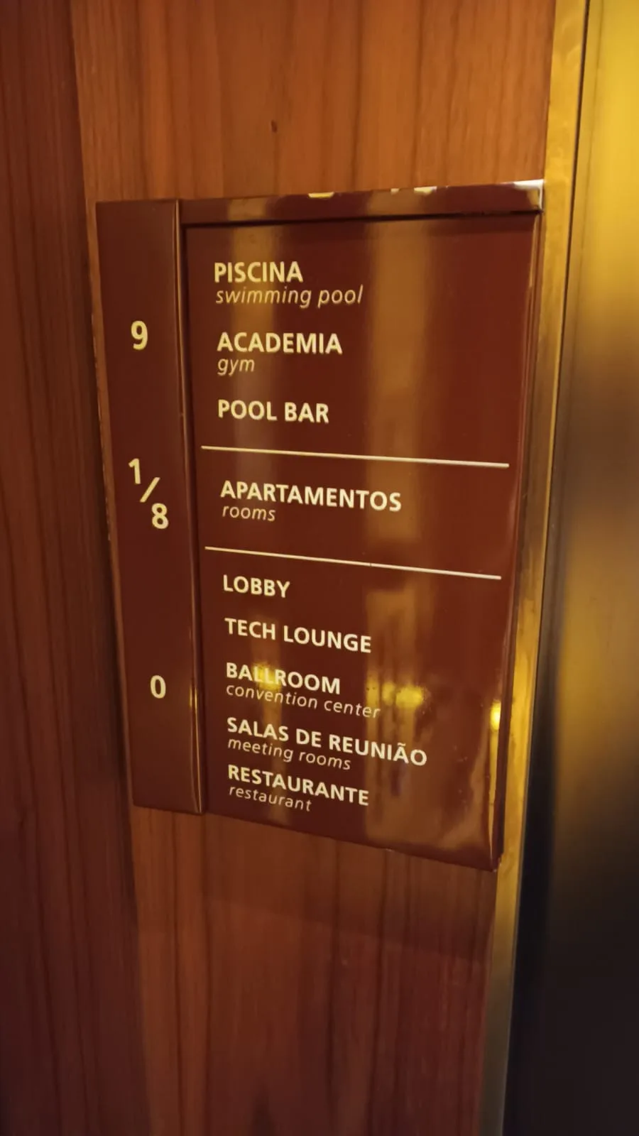 Elevator-Tür mit Beschilderung für verschiedene Etagen und Räume
