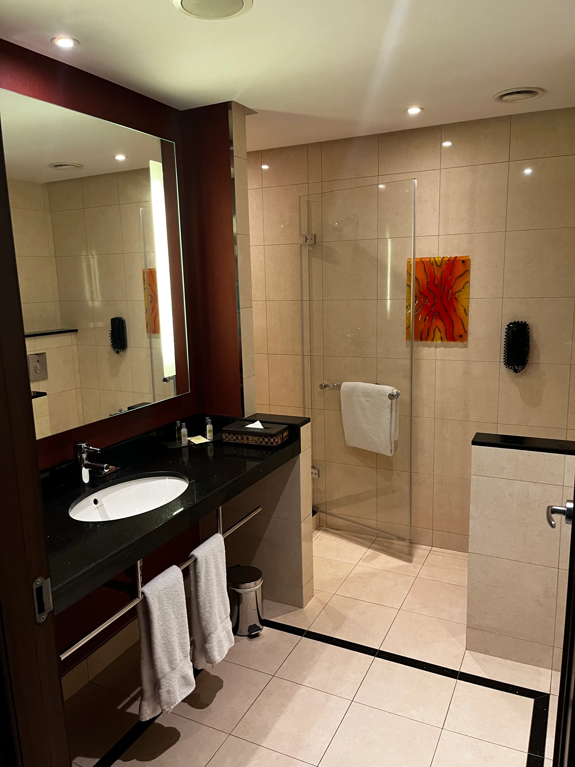 Moderne Badezimmer mit Dusche und Spiegel
