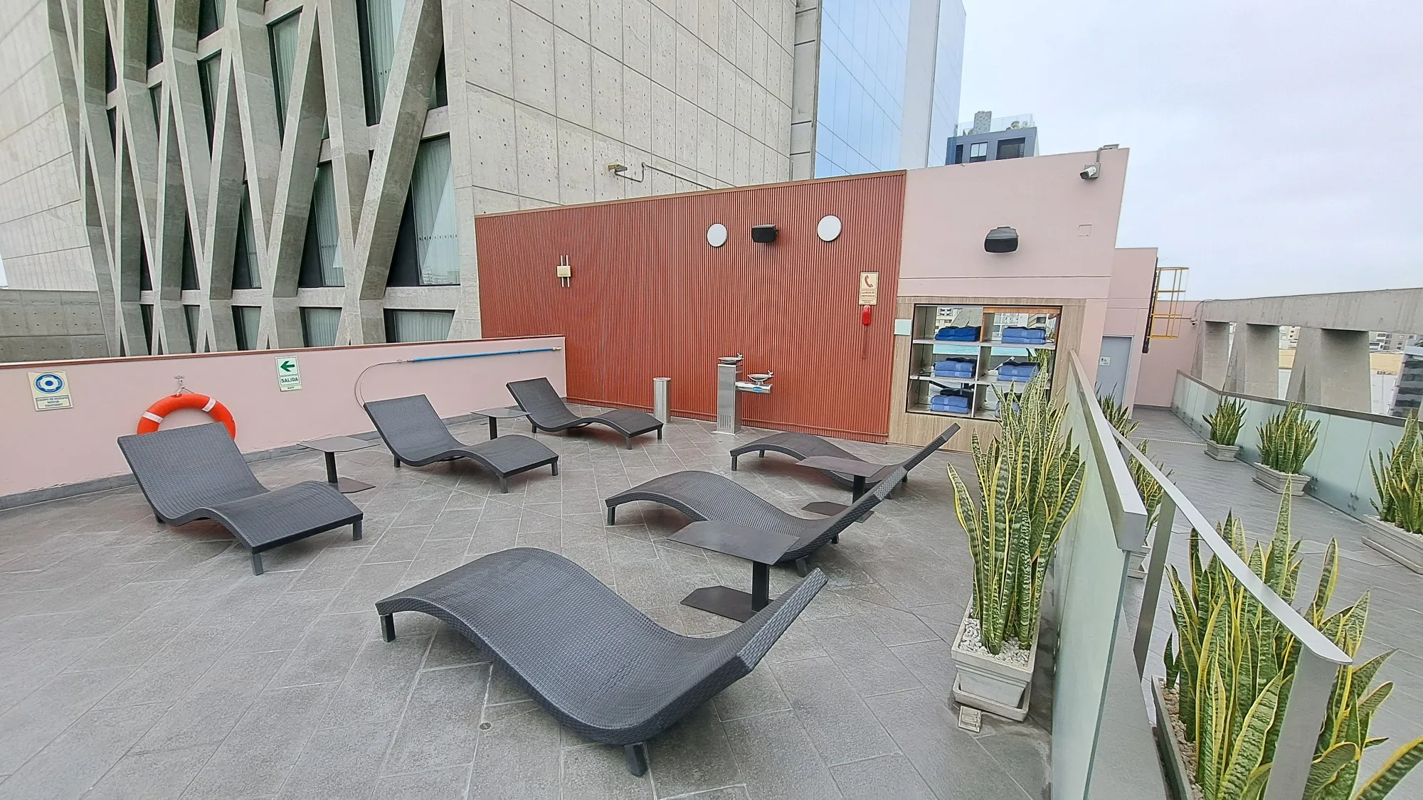 Dachterrasse mit Liegestühlen und Pflanzen