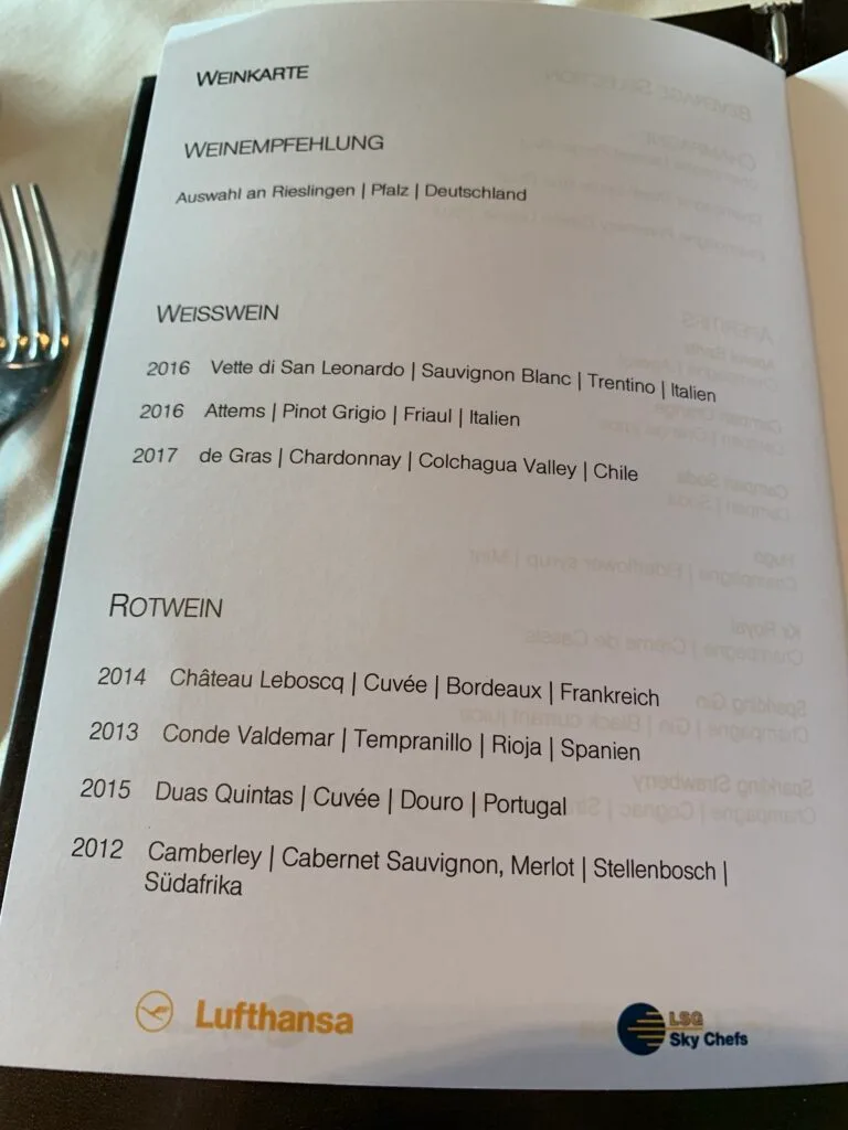 Weinkarte mit Weinempfehlungen für Riesling aus Deutschland