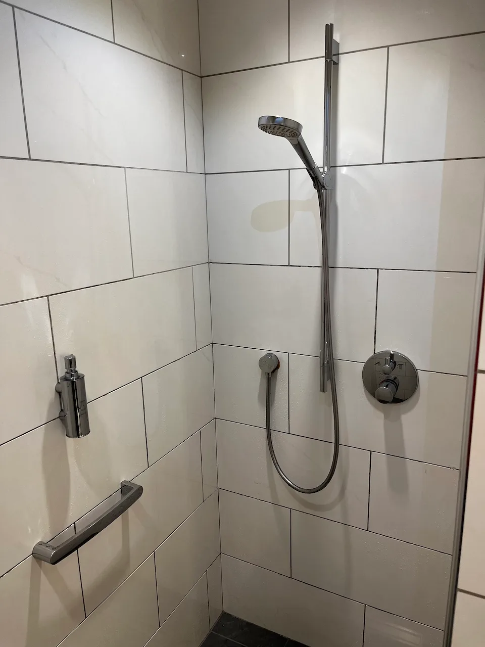 Duschbereich mit Handbrause und Regendusche