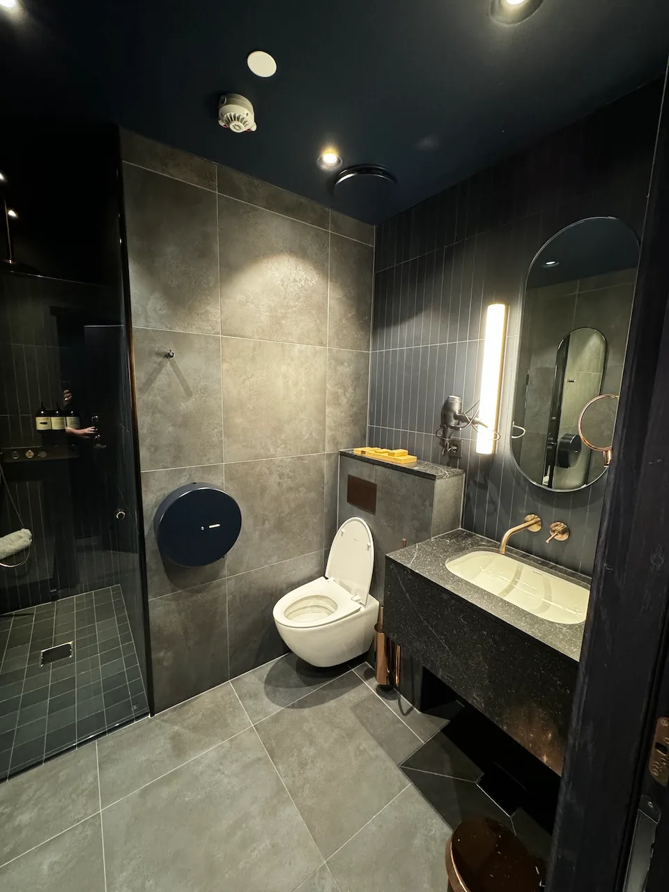 Moderne Toilette mit Waschbecken und Spiegel