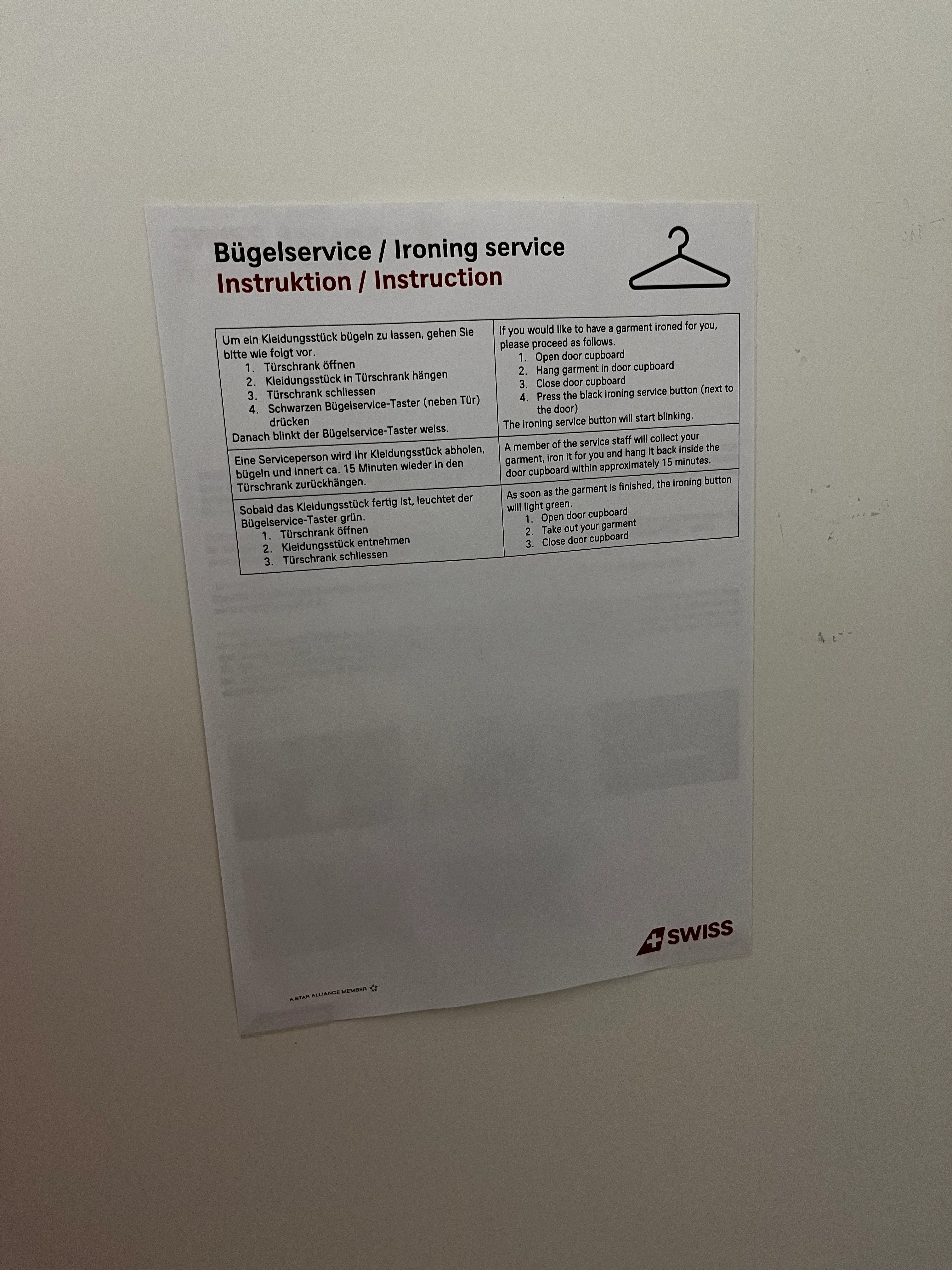 Anleitung für Bügelservice am Flughafen